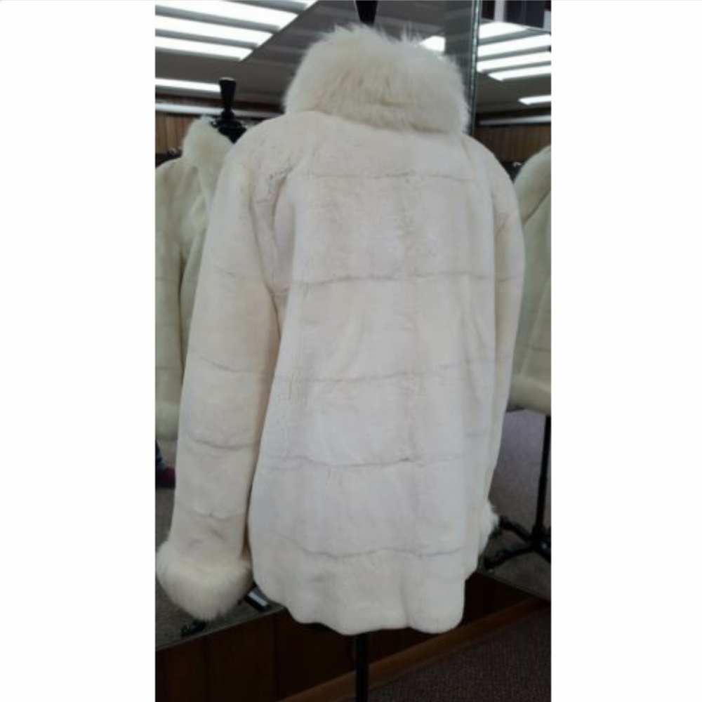 Rex Rabbit Fur Sheared Jacket with Fox Fur - Picture 6 of 8